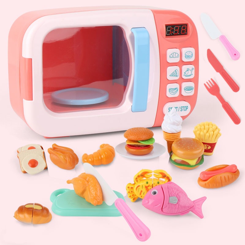 Baby Food Tracker - ชุดของเล่นทำอาหารจำลองสำหรับเด็ก เครื่องใช้ไฟฟ้าในครัวจำลอง เตาไฟฟ้า นาฬิกาจับเวลา ไมโครเวฟ ของขวัญของเล่นสำหรับเด็ก
